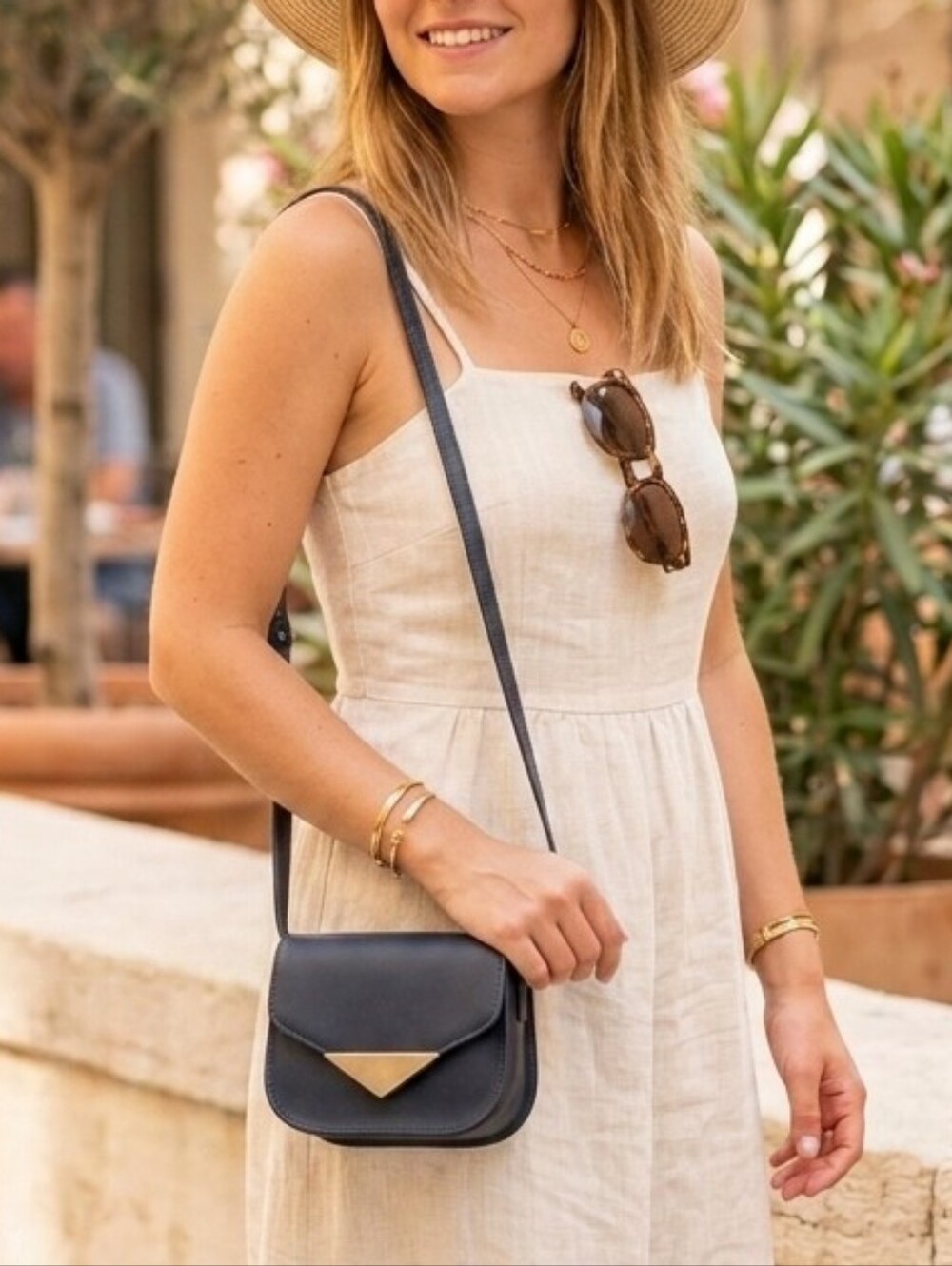 Elegant Navy Crossbody Bag with Gold Detail